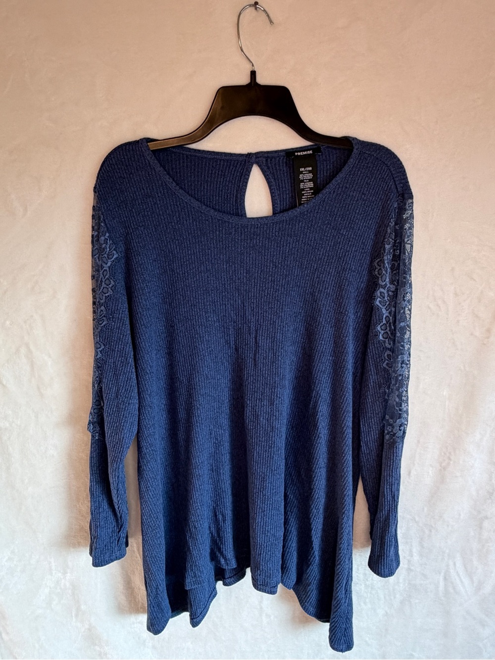 Premise Navy Lace-Sleeve Knit Blouse Women’s XXL